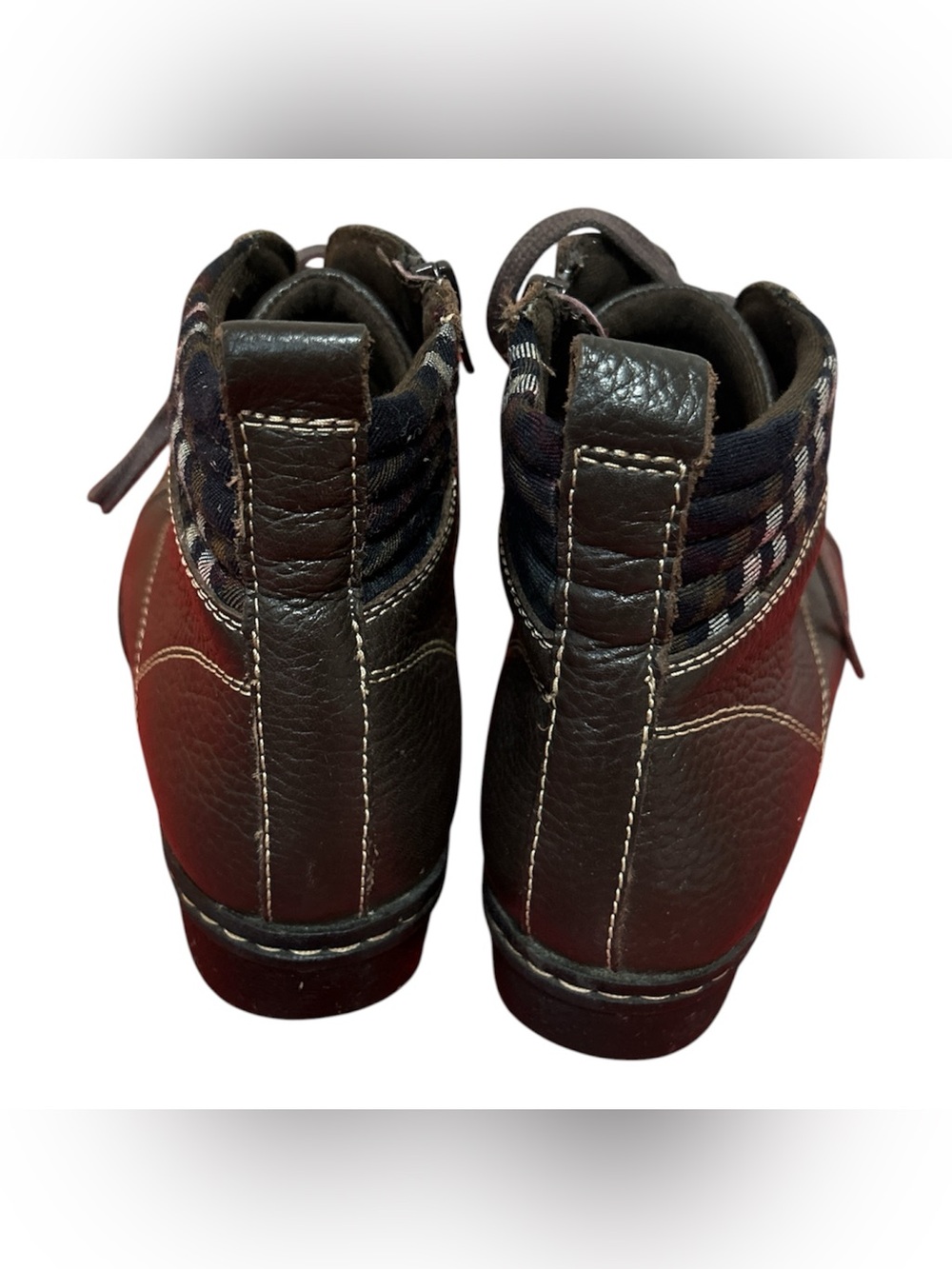 Clarks Womens Whistle Bea Ankle Boots Brown Pebbled Leather Plaid Detail Size 7 - Picture 4 of 7